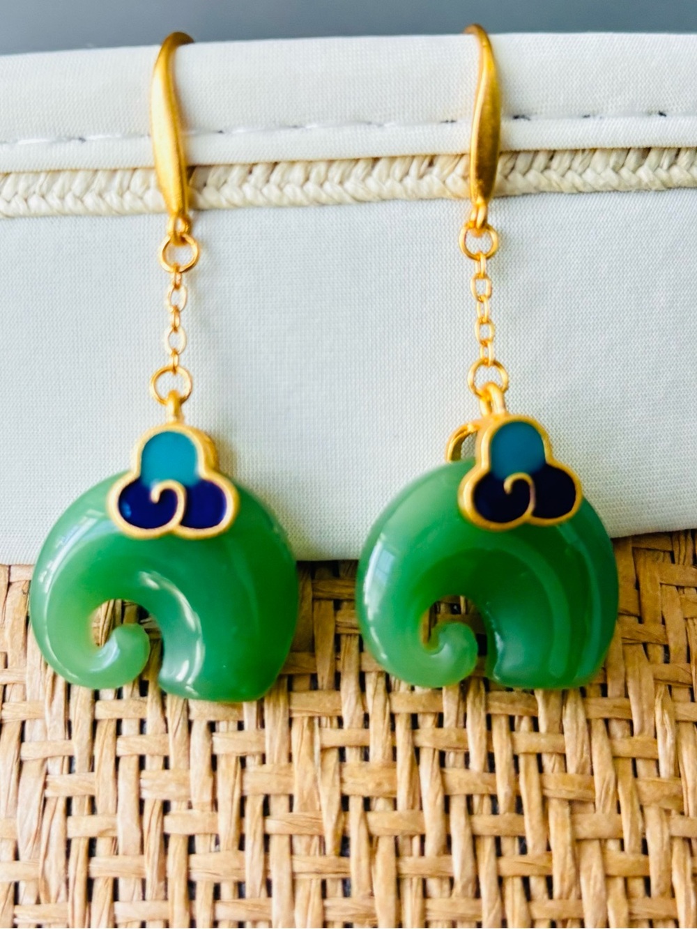 Green Jade-Style Gold Drop Earrings, Womens Jewelry